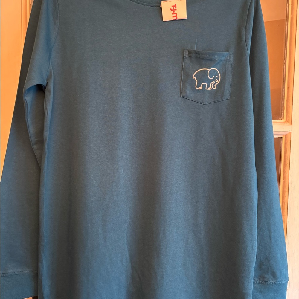 Ivory Ella Teal Long Sleeve Kids Tee with Elephant Pocket